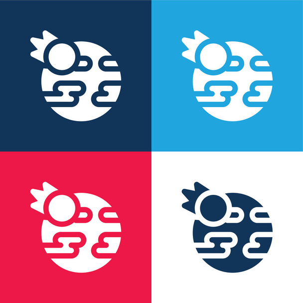 Ensemble d'icônes minime quatre couleurs bleu et rouge Armageddon - Vecteur, image