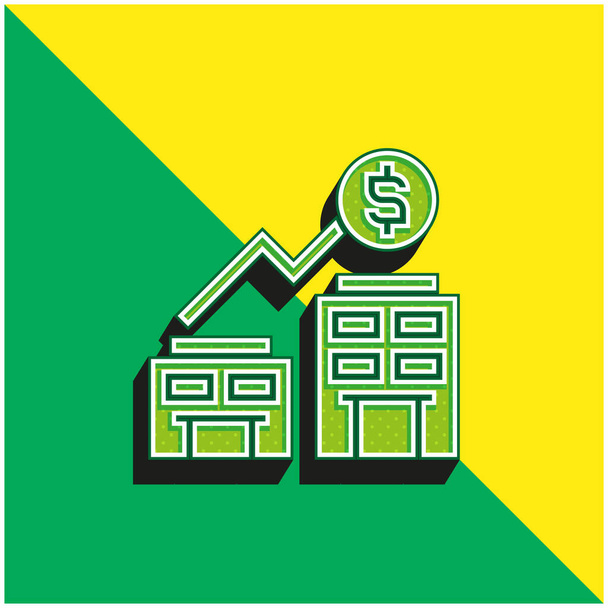 Adquisición verde y amarillo moderno vector 3d icono del logotipo - Vector, Imagen