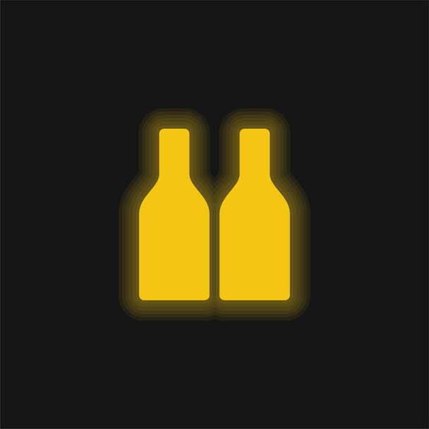 Bottiglia giallo incandescente icona al neon - Vettoriali, immagini