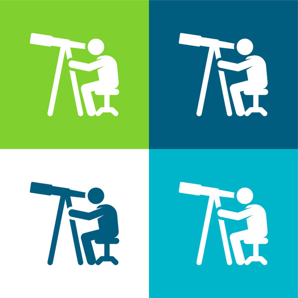 Csillagász Lapos négy szín minimális ikon készlet - Vektor, kép
