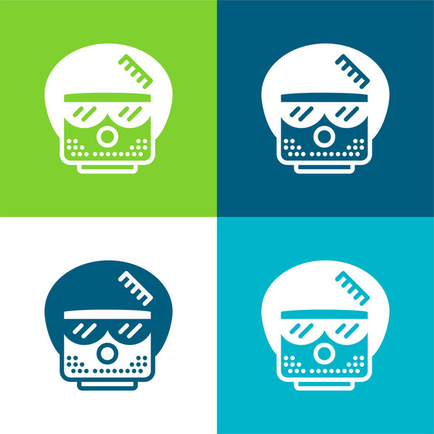 Afro Flat conjunto de iconos mínimos de cuatro colores - Vector, imagen