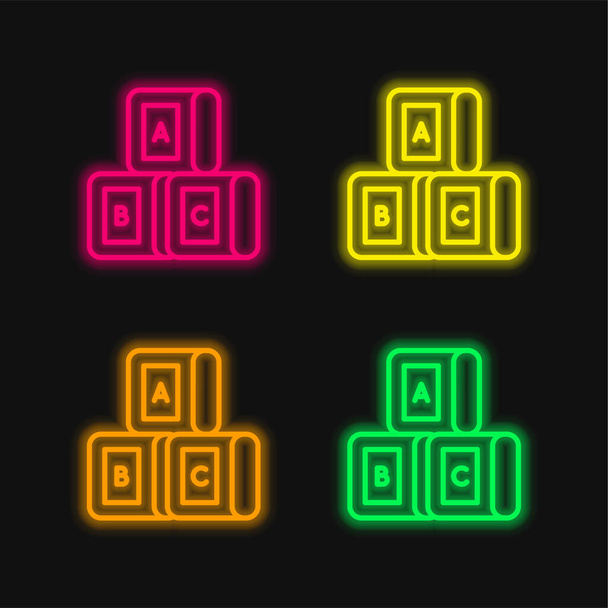Lohkot neljä väriä hehkuva neon vektori kuvake - Vektori, kuva