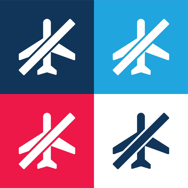 Airplane Mode blue and red four color minimal icon set - Vector, Image