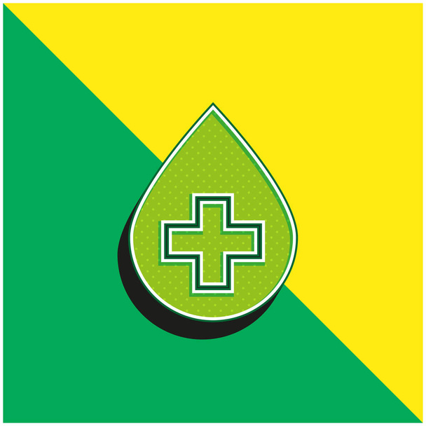 Kan Damlası Yeşil ve Sarı 3D vektör simgesi logosu - Vektör, Görsel