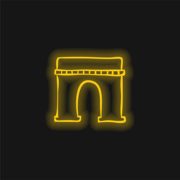 Arco Monumental esboçado mão desenhada construção amarelo brilhante ícone de néon - Vetor, Imagem
