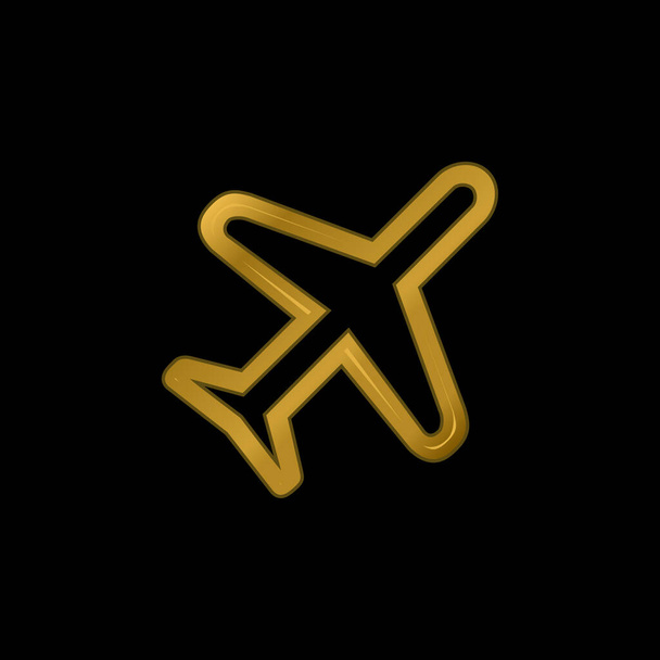 Flugzeug gedreht Diagonal Transport Umrissenes Symbol vergoldet metallisches Symbol oder Logo-Vektor - Vektor, Bild