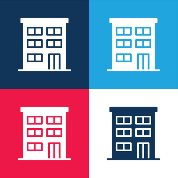 Διαμέρισμα μπλε και κόκκινο τεσσάρων χρωμάτων ελάχιστο σύνολο εικονίδιο - Διάνυσμα, εικόνα