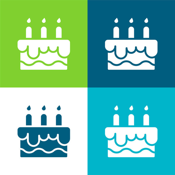 Bolo de aniversário Flat quatro cores conjunto de ícones mínimos - Vetor, Imagem