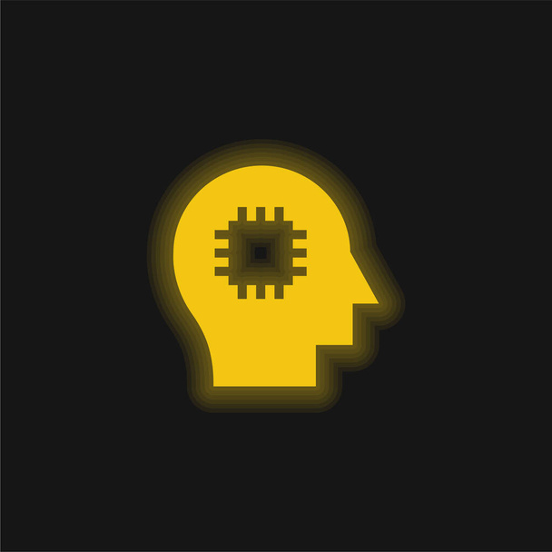 Żółty mózg świecący neon ikona - Wektor, obraz