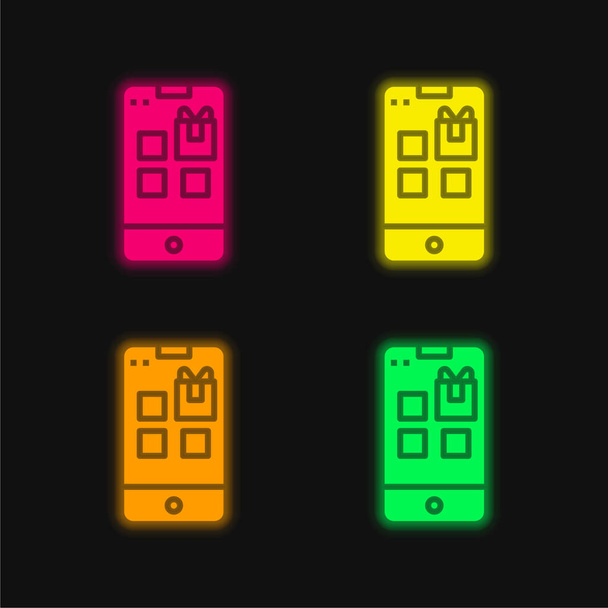 Aplicação ícone de vetor de néon brilhante de quatro cores - Vetor, Imagem
