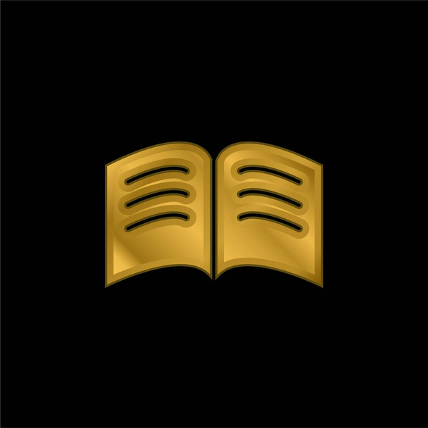 Livro de páginas pretas com linhas de texto branco abertas no ícone metálico banhado a ouro médio ou vetor de logotipo - Vetor, Imagem