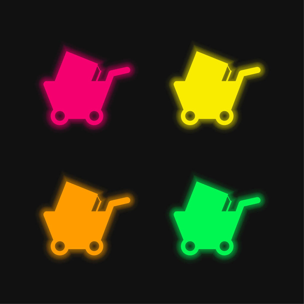 Livre Panier d'achat icône vectorielle néon à quatre couleurs - Vecteur, image