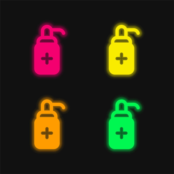 Αντιβακτηριδιακό Gel τεσσάρων χρωμάτων λαμπερό εικονίδιο διάνυσμα νέον - Διάνυσμα, εικόνα