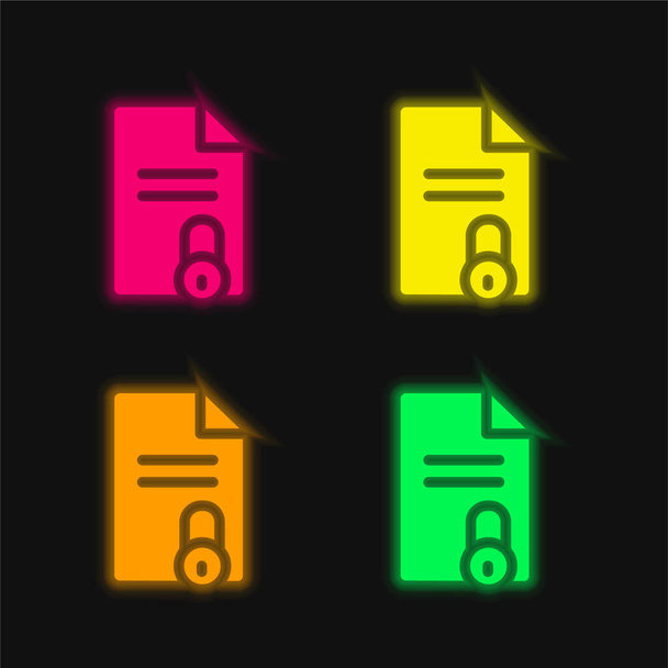 Arquivo bloqueado ícone vetorial de néon brilhante de quatro cores - Vetor, Imagem