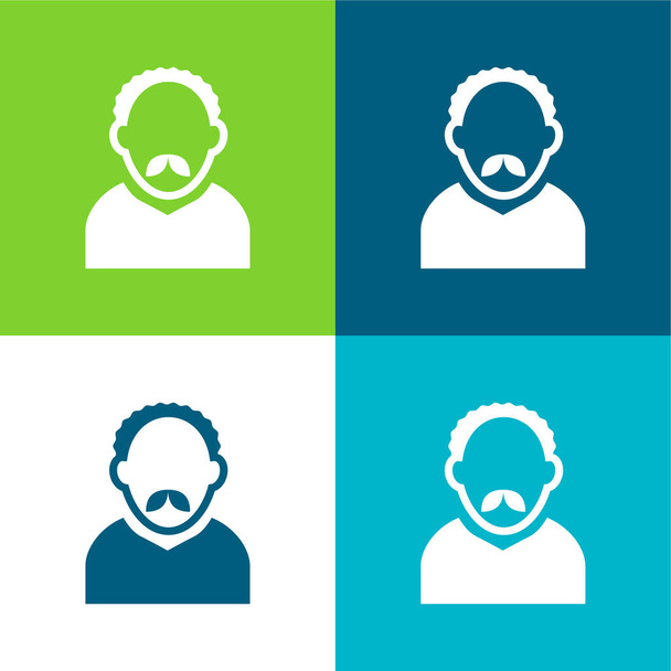 Adult Man Avatar With Short Curly Hair And Mustache Flat four color minimal icon set - Vector, Image