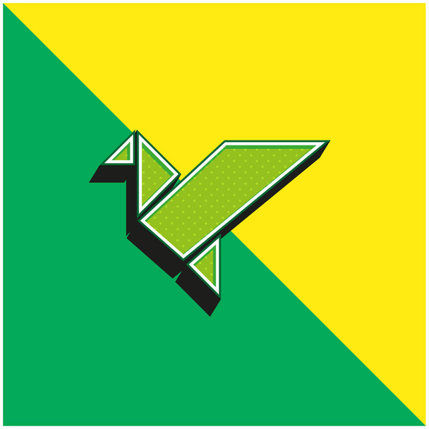 Bird In Flight Origami Zöld és sárga modern 3D vektor ikon logó - Vektor, kép