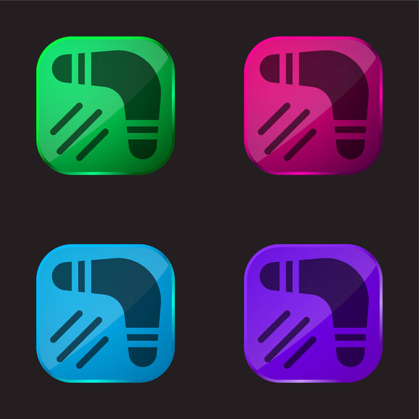 Boomerang icône de bouton en verre quatre couleurs - Vecteur, image