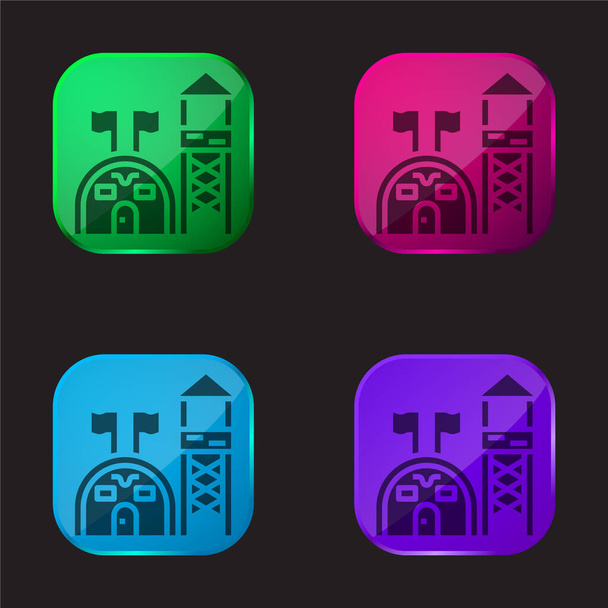 Baza cztery kolor szklany przycisk ikona - Wektor, obraz
