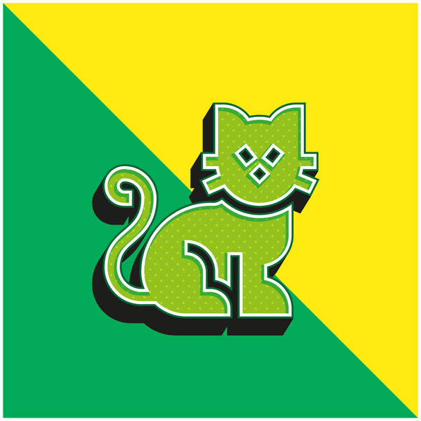 Fekete Macska Zöld és sárga modern 3D vektor ikon logó - Vektor, kép