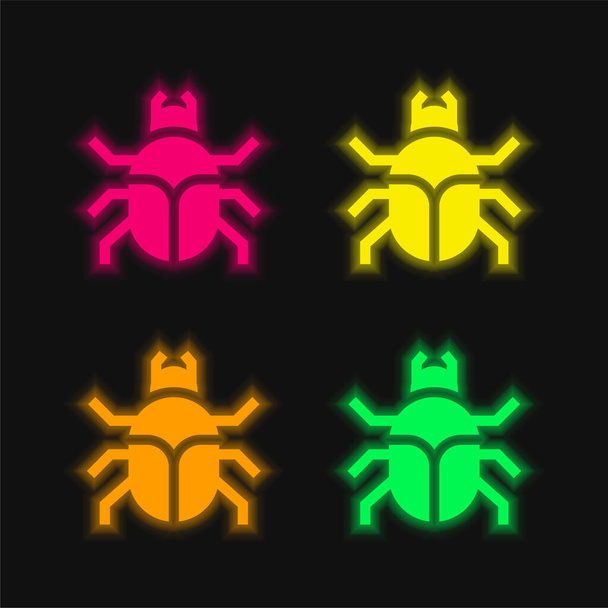 Beetle vierfarbig leuchtende Neon-Vektorsymbol - Vektor, Bild