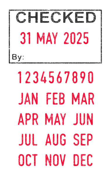 Vector illustration of the Checked stamp and editable dates (day, month and year) in ink stamps - Vector, Image