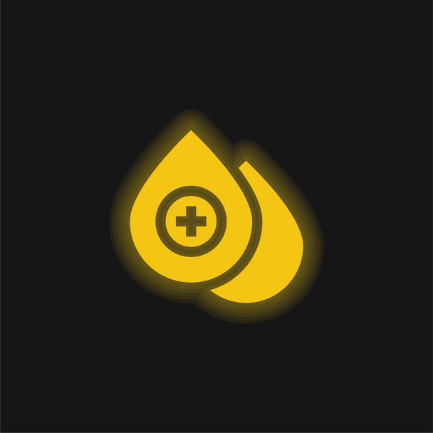 Gota de sangre amarillo brillante icono de neón - Vector, imagen