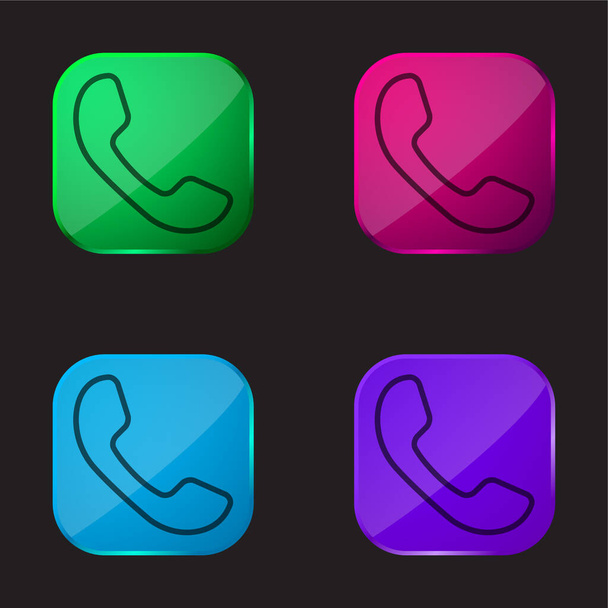 Auricular Of Phone four color glass button icon - Vector, Image