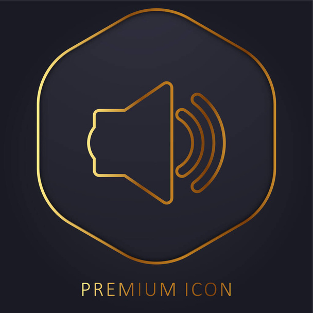Altavoz grande con dos ondas de sonido logotipo de la línea de oro premium o icono - Vector, Imagen