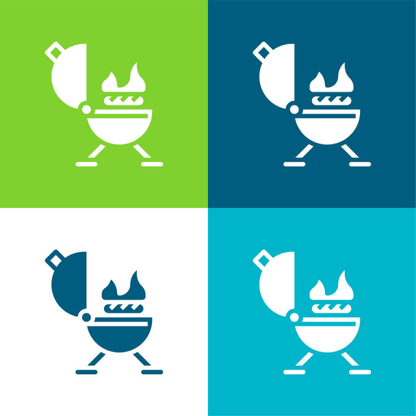 Barbeque Flat four color minimal icon set - Vector, Image