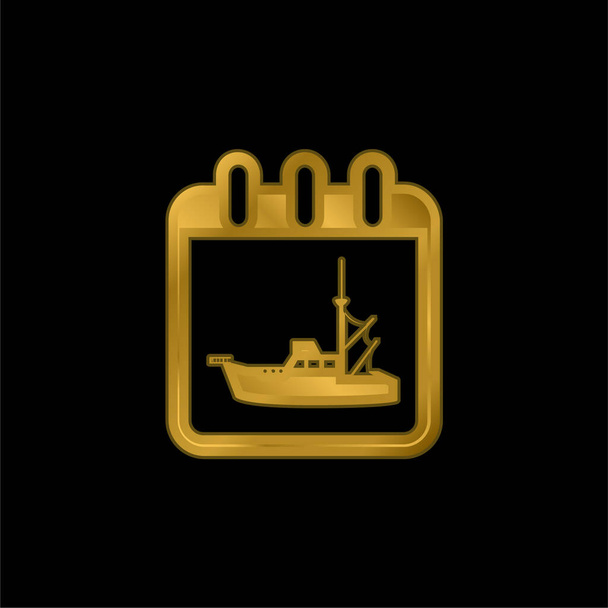 Πλοίο Ημερομηνία Ταξίδι Ημερήσιο Ημερολόγιο Σελίδα Διεπαφή Σύμβολο επίχρυσο μεταλλικό εικονίδιο ή το λογότυπο διάνυσμα - Διάνυσμα, εικόνα