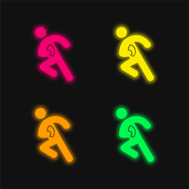 Jugador de fútbol americano de cuatro colores brillante icono del vector de neón - Vector, imagen