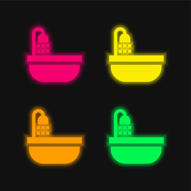 Ванна чотирикольорова сяюча неонова векторна іконка
 - Вектор, зображення