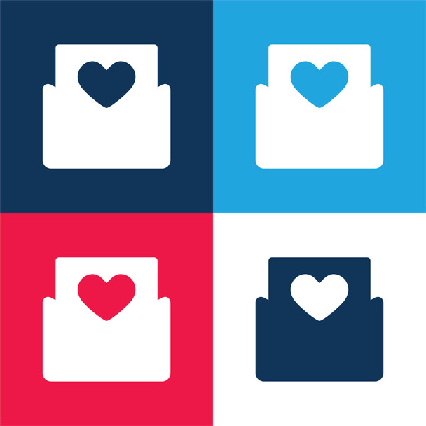 Set di icone minimali a quattro colori blu e rosso per biglietti di compleanno - Vettoriali, immagini
