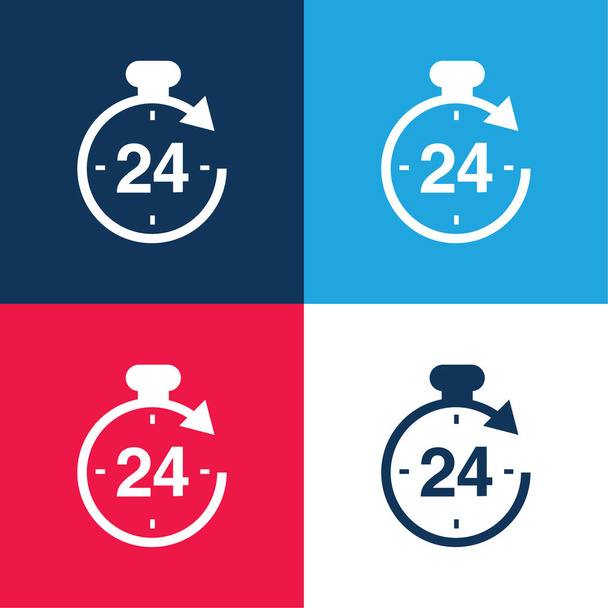 24 Godziny niebieski i czerwony zestaw czterech kolorów minimalny zestaw ikon - Wektor, obraz