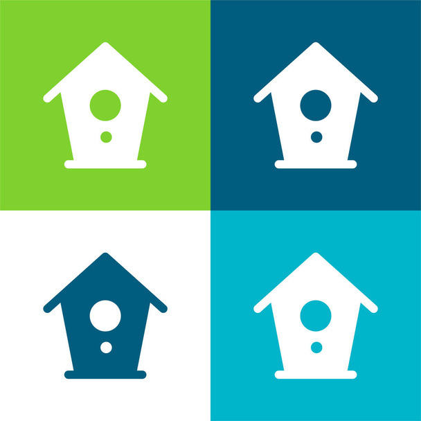 Birdhouse Επίπεδη τέσσερις χρώμα ελάχιστο σύνολο εικονιδίων - Διάνυσμα, εικόνα