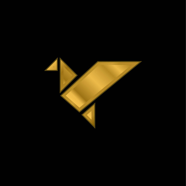 Bird In Flight Origami gold plated metalic icon or logo vector - Vector, Image