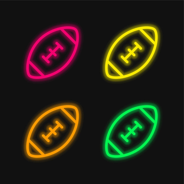 American Football Game quattro colori incandescente icona al neon vettore - Vettoriali, immagini