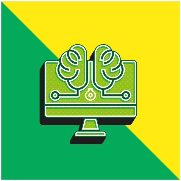 Kunstmatige Intelligentie Groen en geel modern 3D vector pictogram logo - Vector, afbeelding