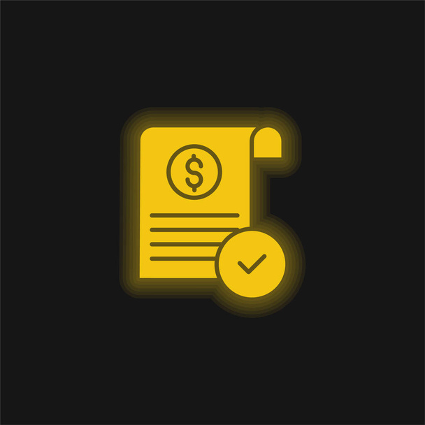 Approve yellow glowing neon icon - Vector, Image