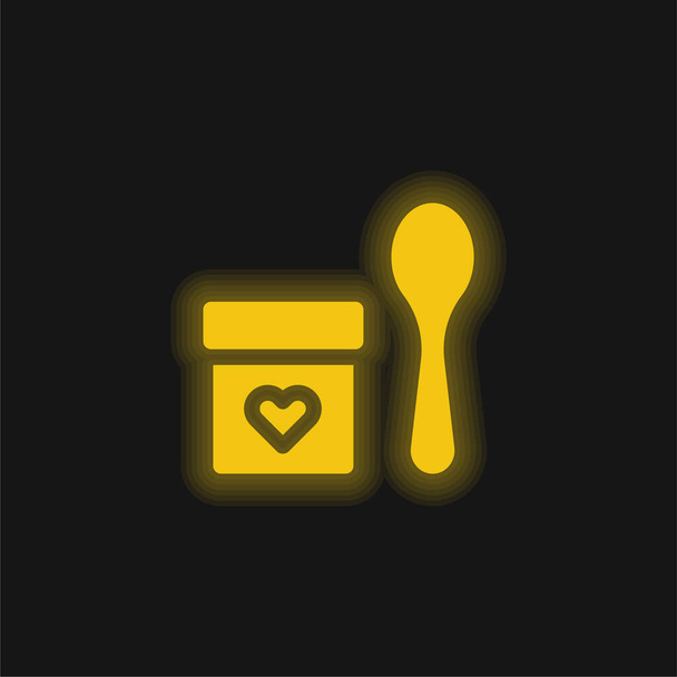 Baby Food ícone de néon brilhante amarelo - Vetor, Imagem