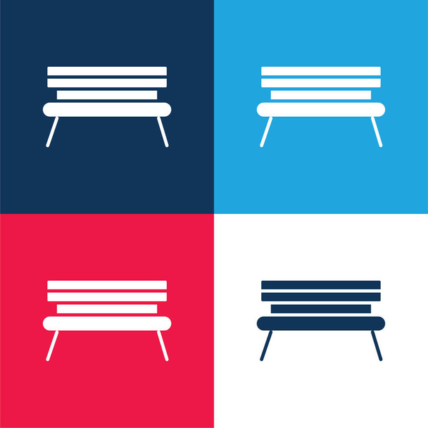 Скамейка синий и красный четыре цвета минимальный набор значков - Вектор,изображение