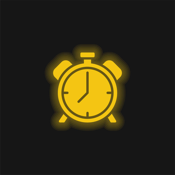 Reloj despertador amarillo brillante icono de neón - Vector, imagen