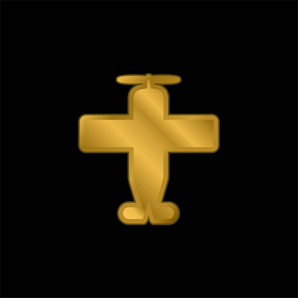 Bir Helix altın kaplamalı metalik ikon veya logo vektörlü uçak - Vektör, Görsel