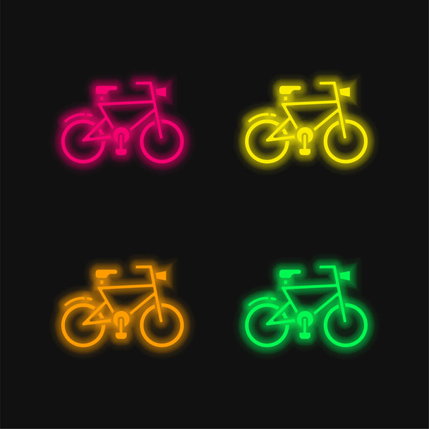 Bicycle four color glowing neon vector icon - Vector, Image