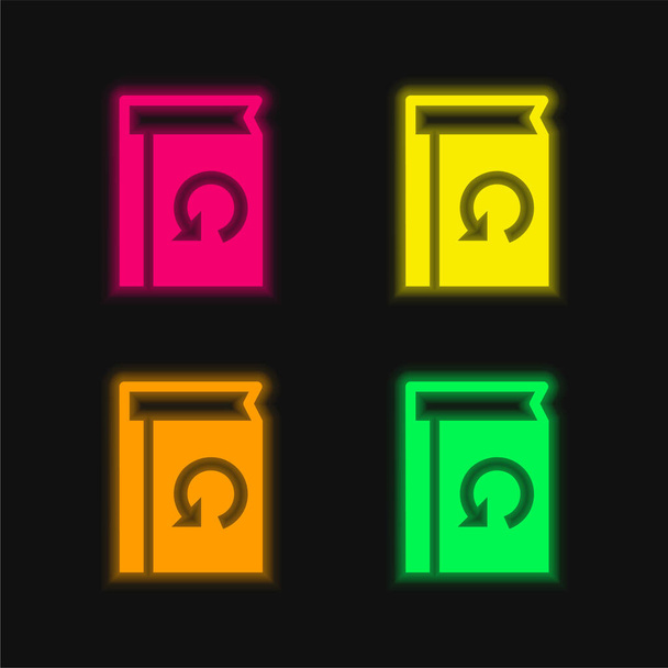 Libro con freccia circolare icona vettoriale al neon incandescente a quattro colori - Vettoriali, immagini