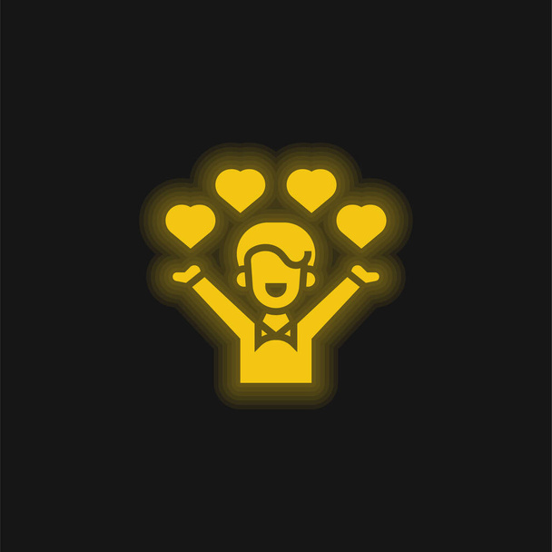 Szerelem sárga izzó neon ikon - Vektor, kép