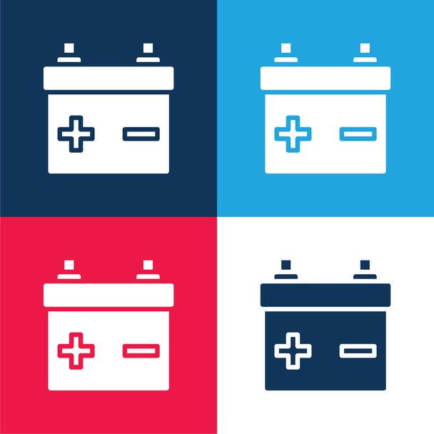 Batterie bleu et rouge quatre couleurs minimum jeu d'icônes - Vecteur, image