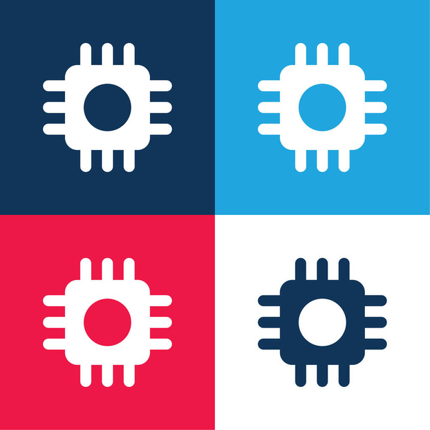 Conjunto de iconos mínimo de cuatro colores azul y rojo del procesador grande - Vector, Imagen