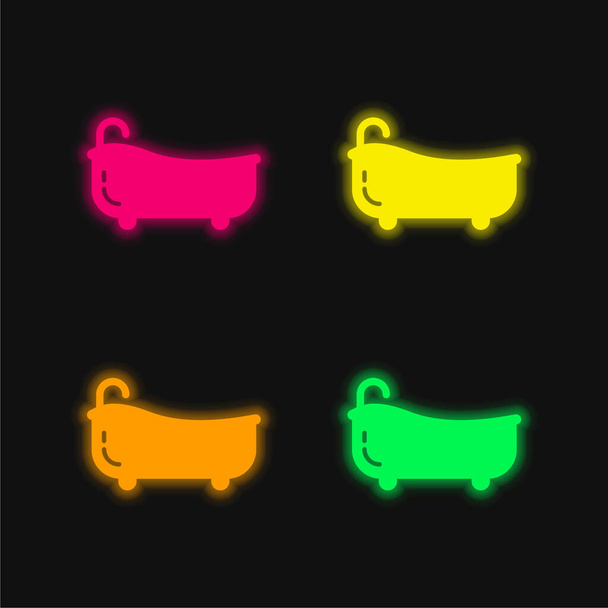 Badkuip vier kleuren gloeiende neon vector pictogram - Vector, afbeelding