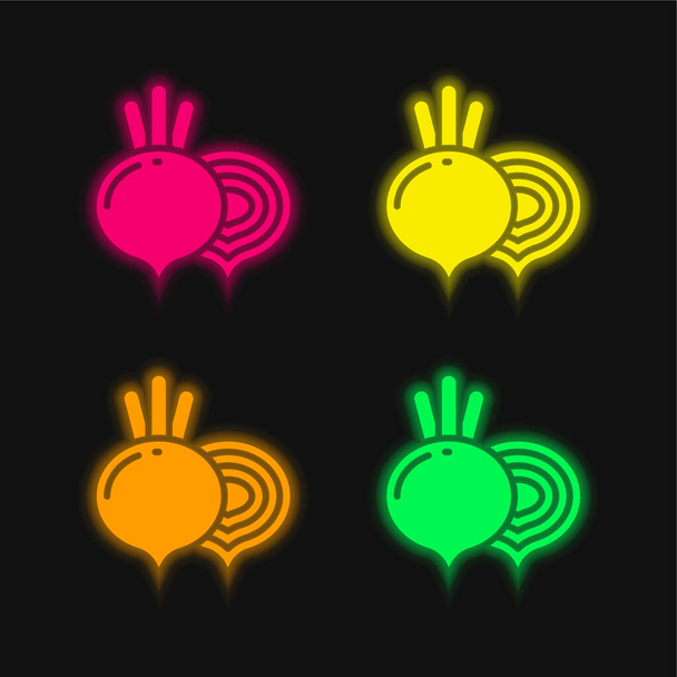 Beet four color glowing neon vector icon - Vector, Image